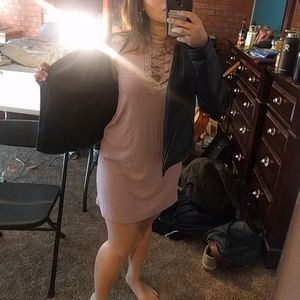 Salmon pink criss cross dress